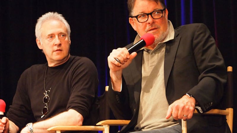 Brent Spiner and Jonathan Frakes in the studio