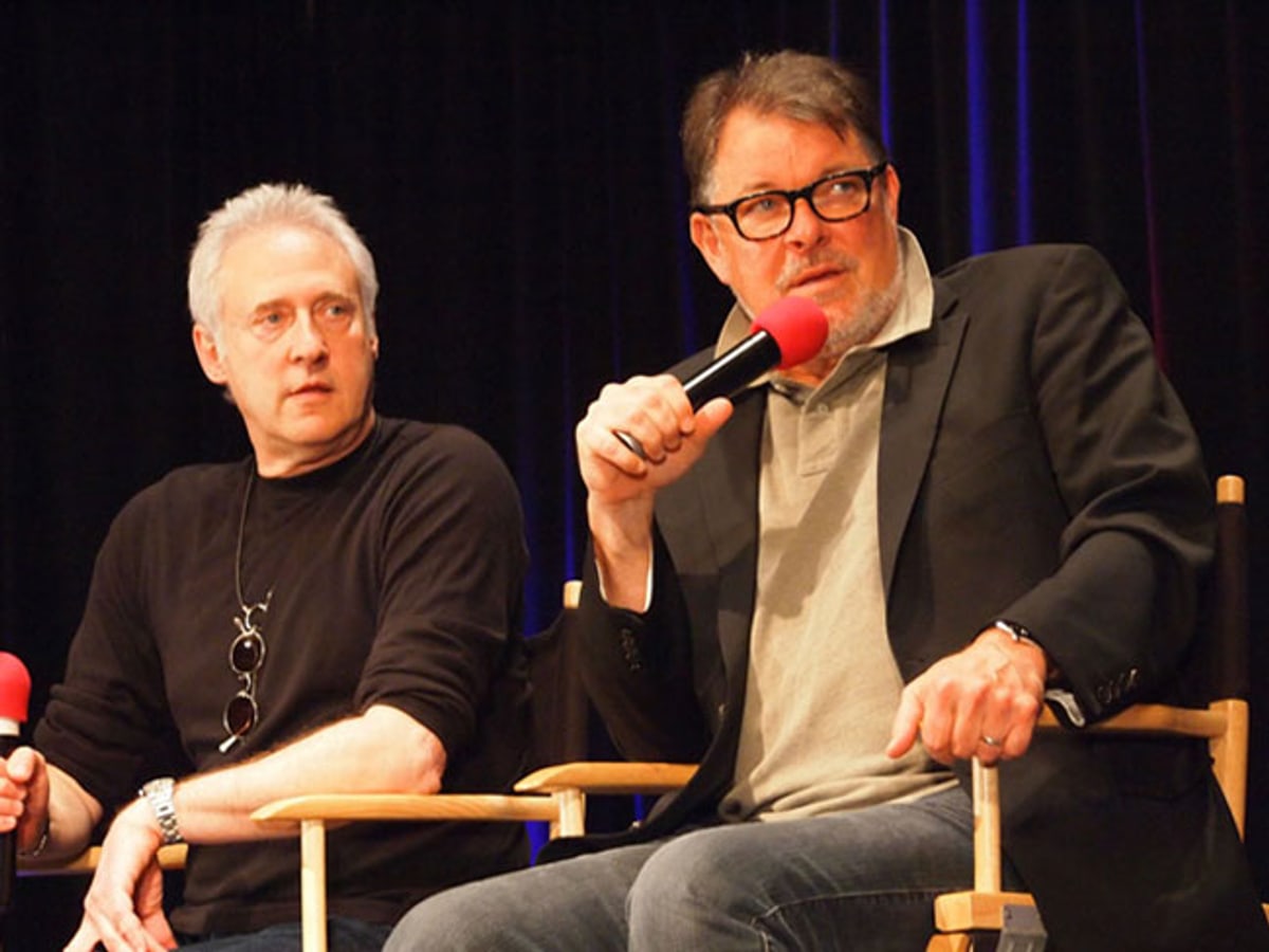 Brent Spiner and Jonathan Frakes in the studio