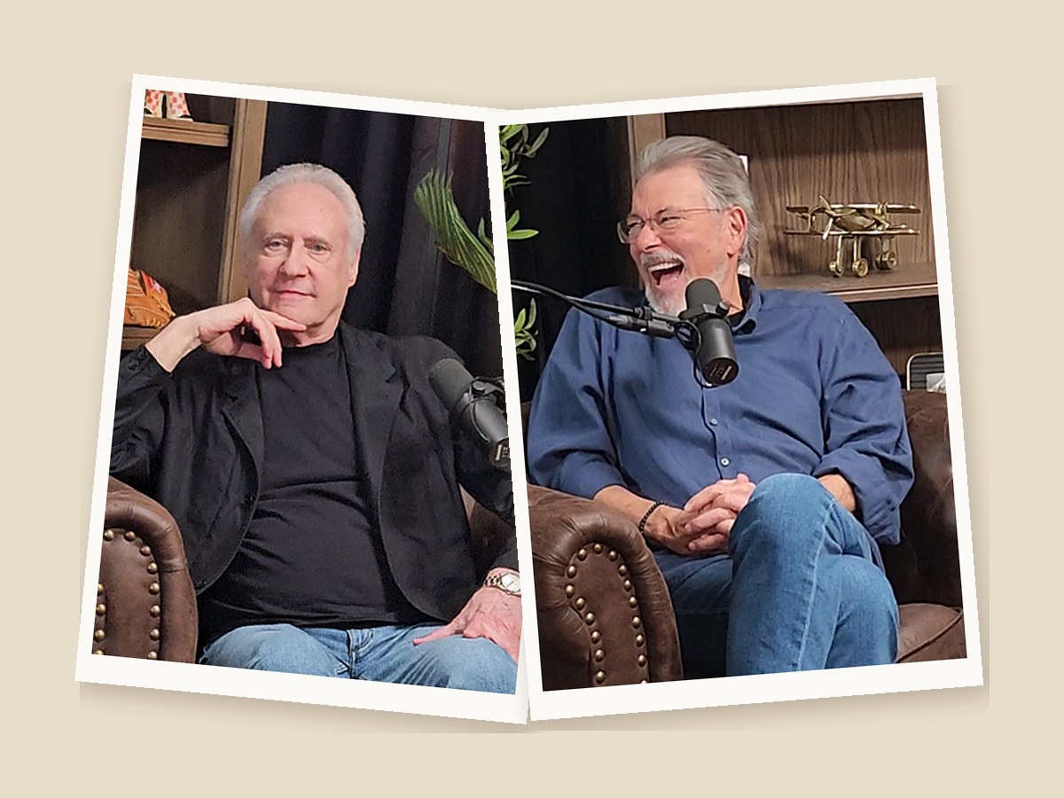 Brent Spiner and Jonathan Frakes in the Dropping Names studio